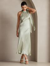 [Light Green] SilkSilky-UK Sleeveless Tie Neck Dress 005