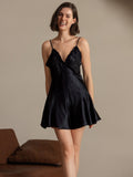 SilkSilky-UK Pure Silk V Neck Dress Black 007