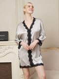 SilkSilky UK Pure Silk 3/4 Sleeve V Neck Nightdress Silver 002