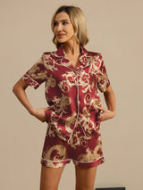 [Wine Dragon] SilkSilky-UK Short Sleeve Notch Collar Women's Pyjamas 003