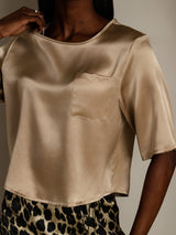 [Champagne] SilkSilky-UK Half Sleeve Scoop Neck Women's T-Shirt 008