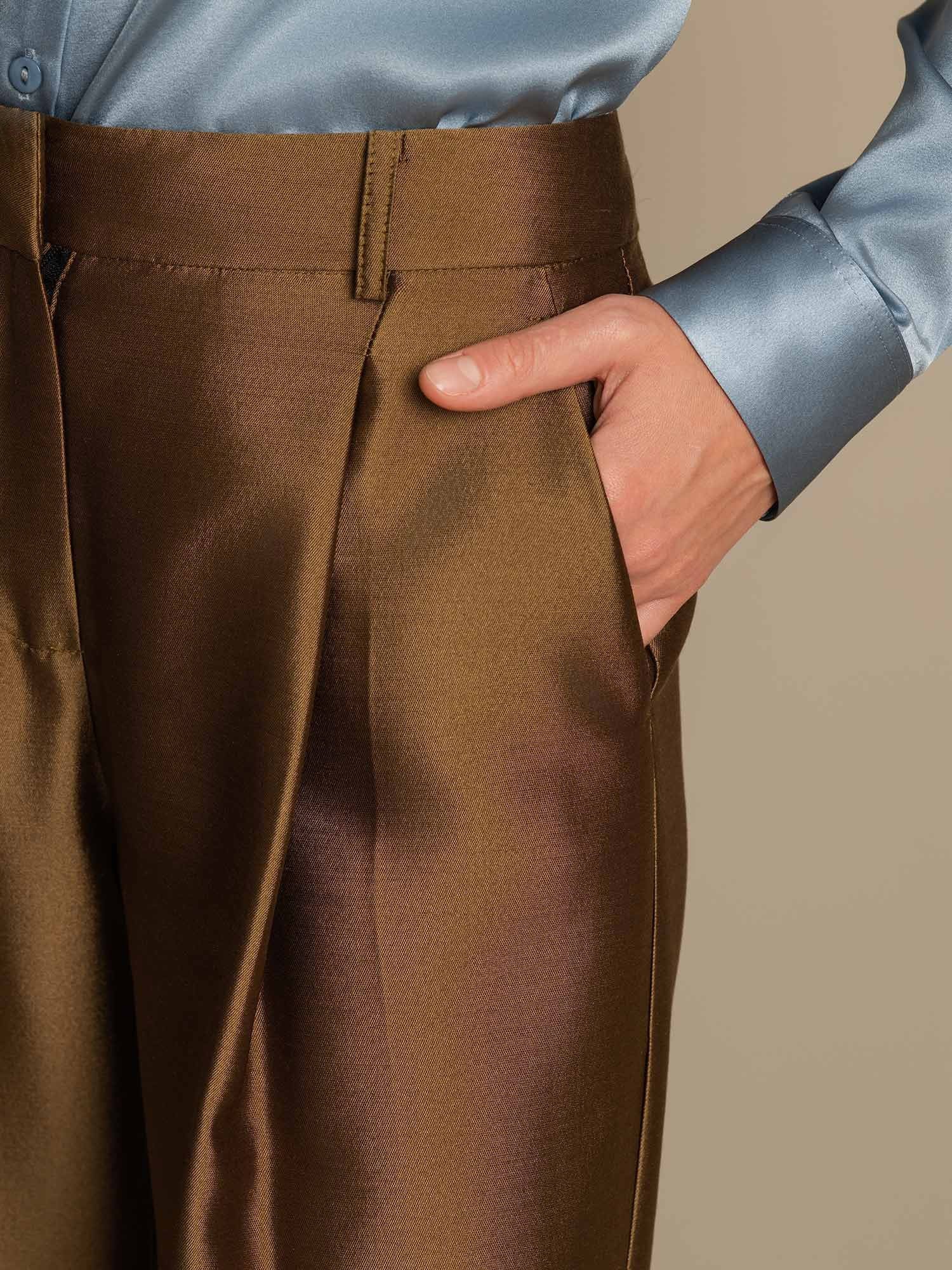 [Bronze] SilkSilky-UK 32Momme Silk-Wool Blend Womens Pants 004,