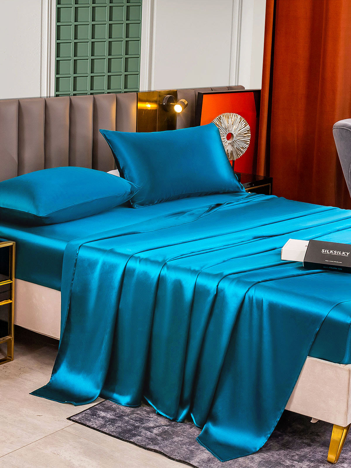 SilkSilky UK 25Momme Pure Silk Bedding Set Teal 005