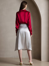 [Wine] SilkSilky-UK Long Sleeve Lapel Collar Women's Shirt 004