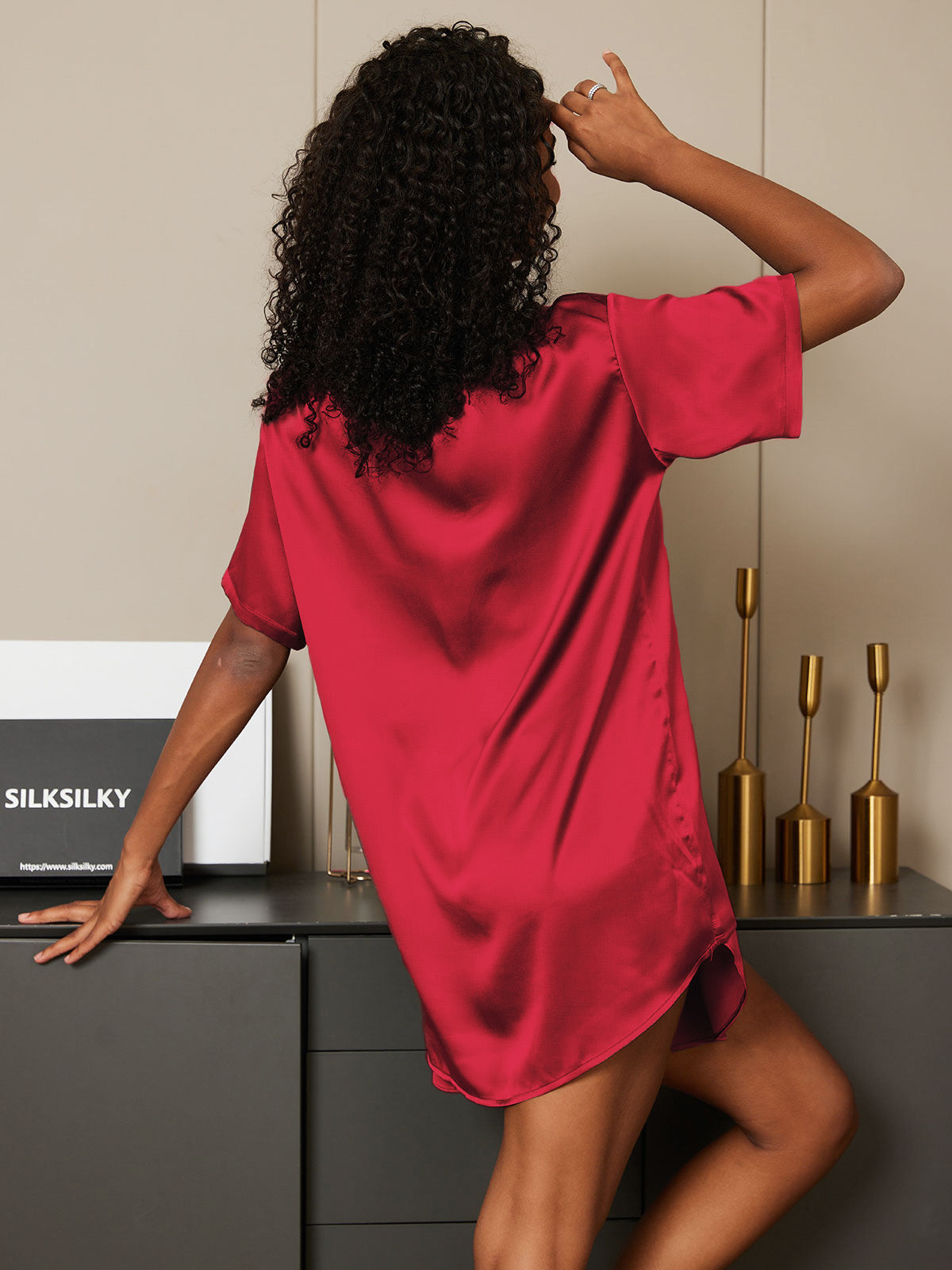 [Wine] SilkSilky-UK Pure Silk Round Neck Women's Pyjamas 003