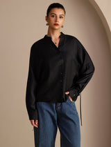 [Black] SilkSilky-UK Long Sleeve Split Women's Blouse 004