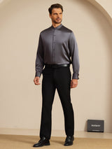 [Dark Gray] SilkSilky-UK Long Sleeve Stand Collar Men''s Shirt 008