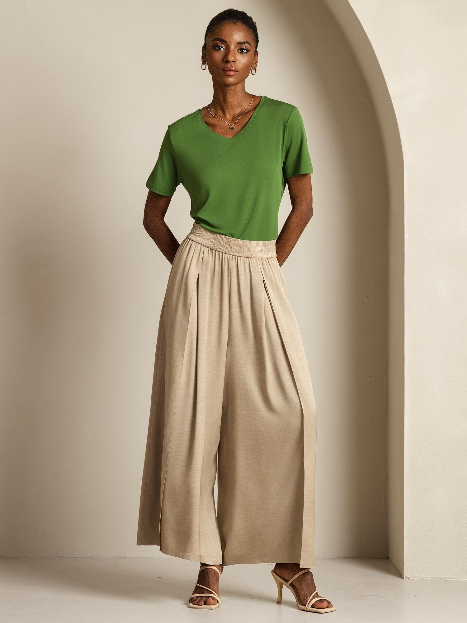 [Tan] SilkSilky-UK 19Momme Silk Womens Pants 009