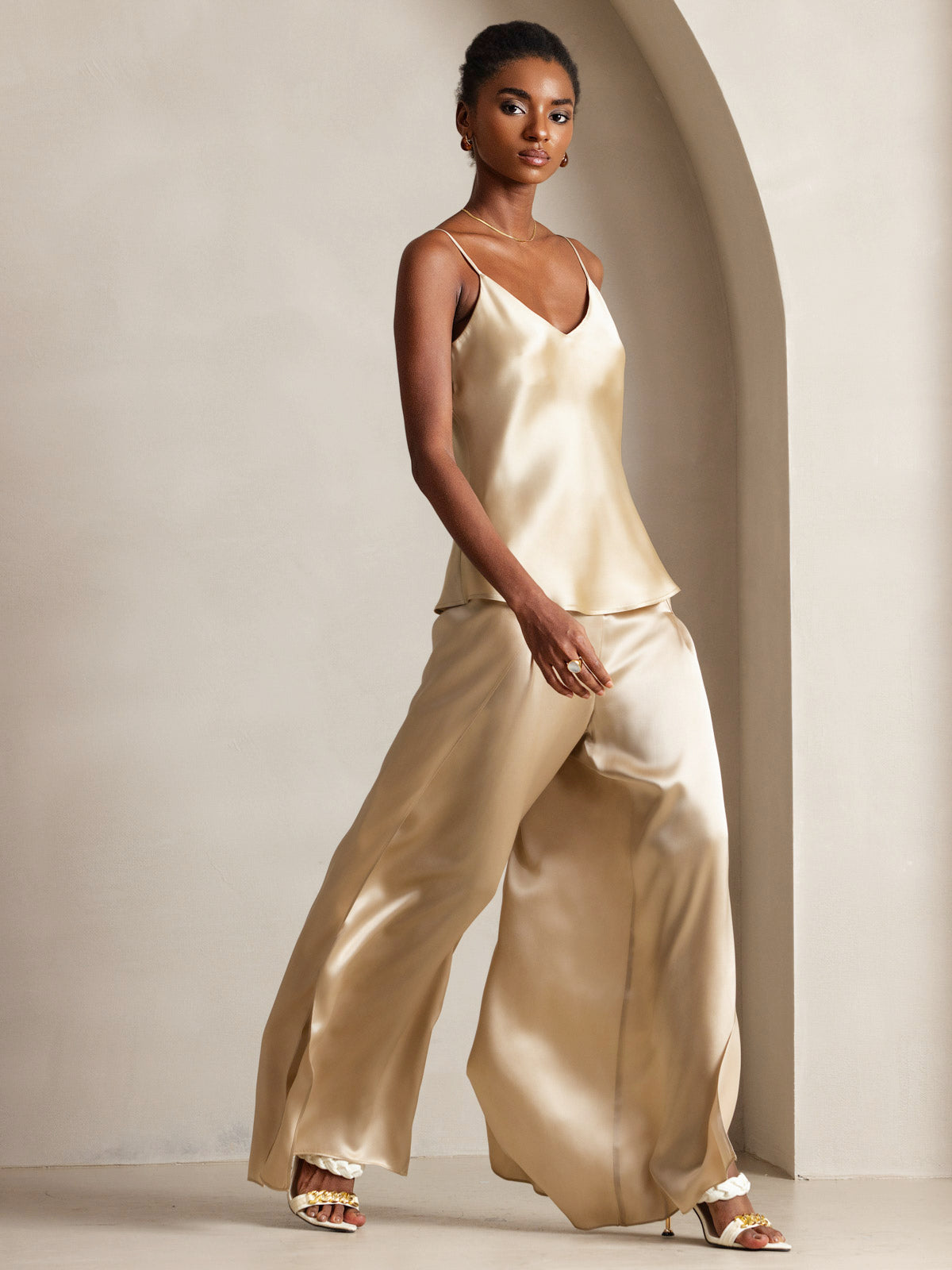 [Champagne] SilkSilky-UK Pure Silk V Neck Camisole 005