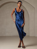 SilkSilky UK Pure Silk Sleeveless Boat Neck Dress DarkBlue 005