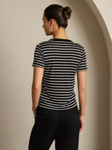 [BlackStripe] SilkSilky-UK Pure Silk Crew Women's T-Shirt 002