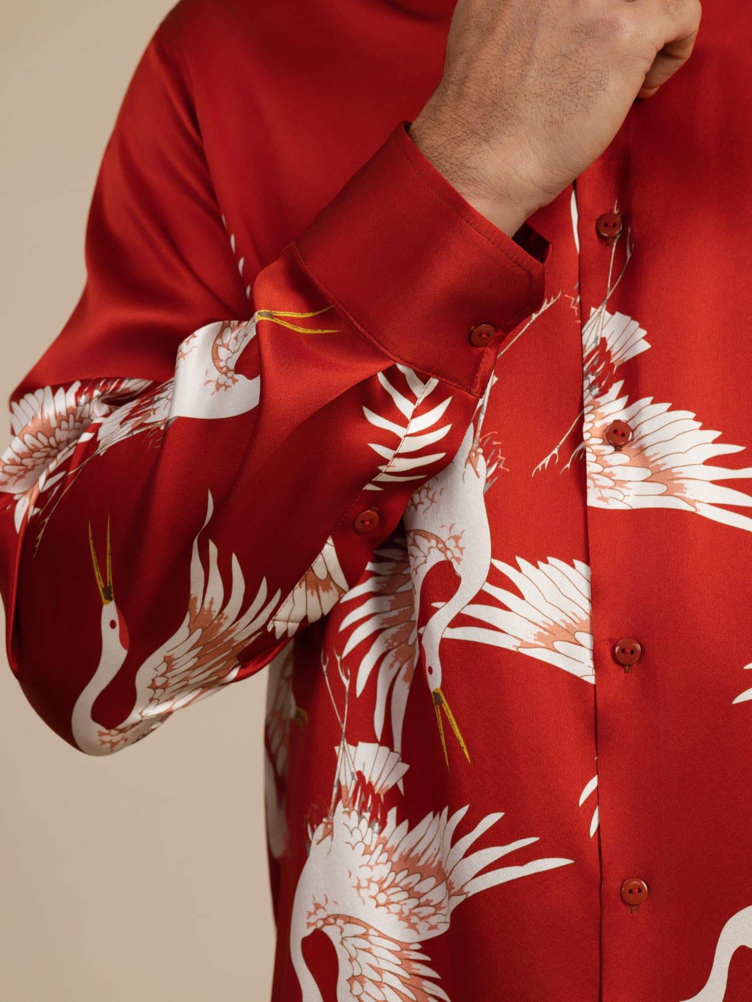 [Wine] SilkSilky-UK 19Momme Long Sleeve Lapel Collar Men's Shirt 006