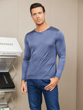 SilkSilky UK Silk Knitted Long Sleeve V Neck Men's T Shirt DarkBlue 003