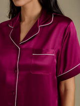 [Fuchsia] SilkSilky-UK Short Sleeve Lapel Collar Women's Pyjamas 004