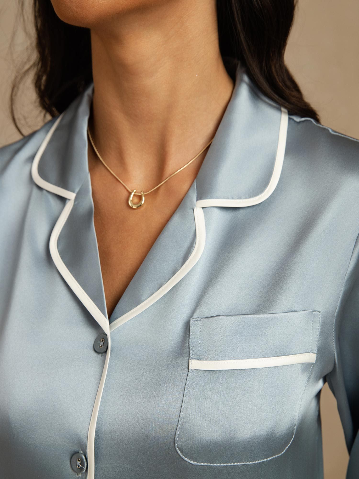 [GrayishBlue] SilkSilky-UK Pure Silk Collar Women's Pyjamas 004