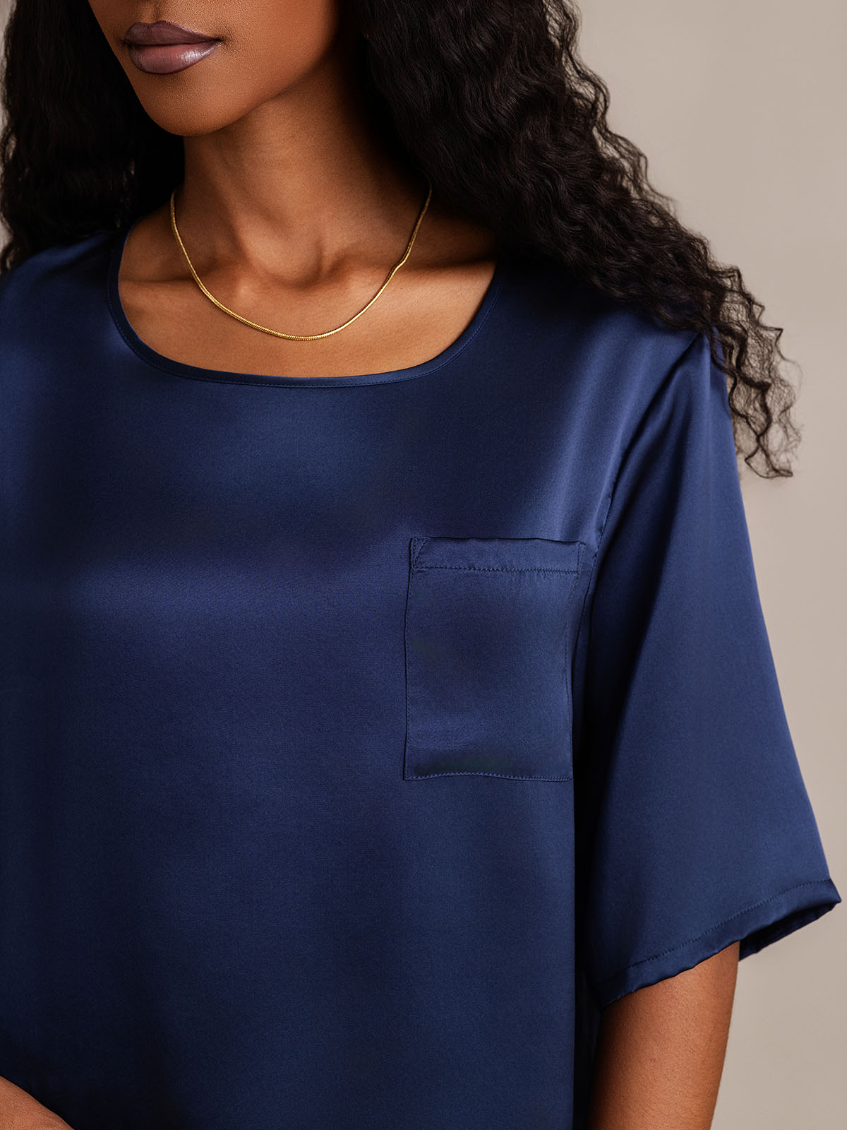 [Dark Blue] SilkSilky-UK Pure Silk Round Neck Women's Pyjamas 008