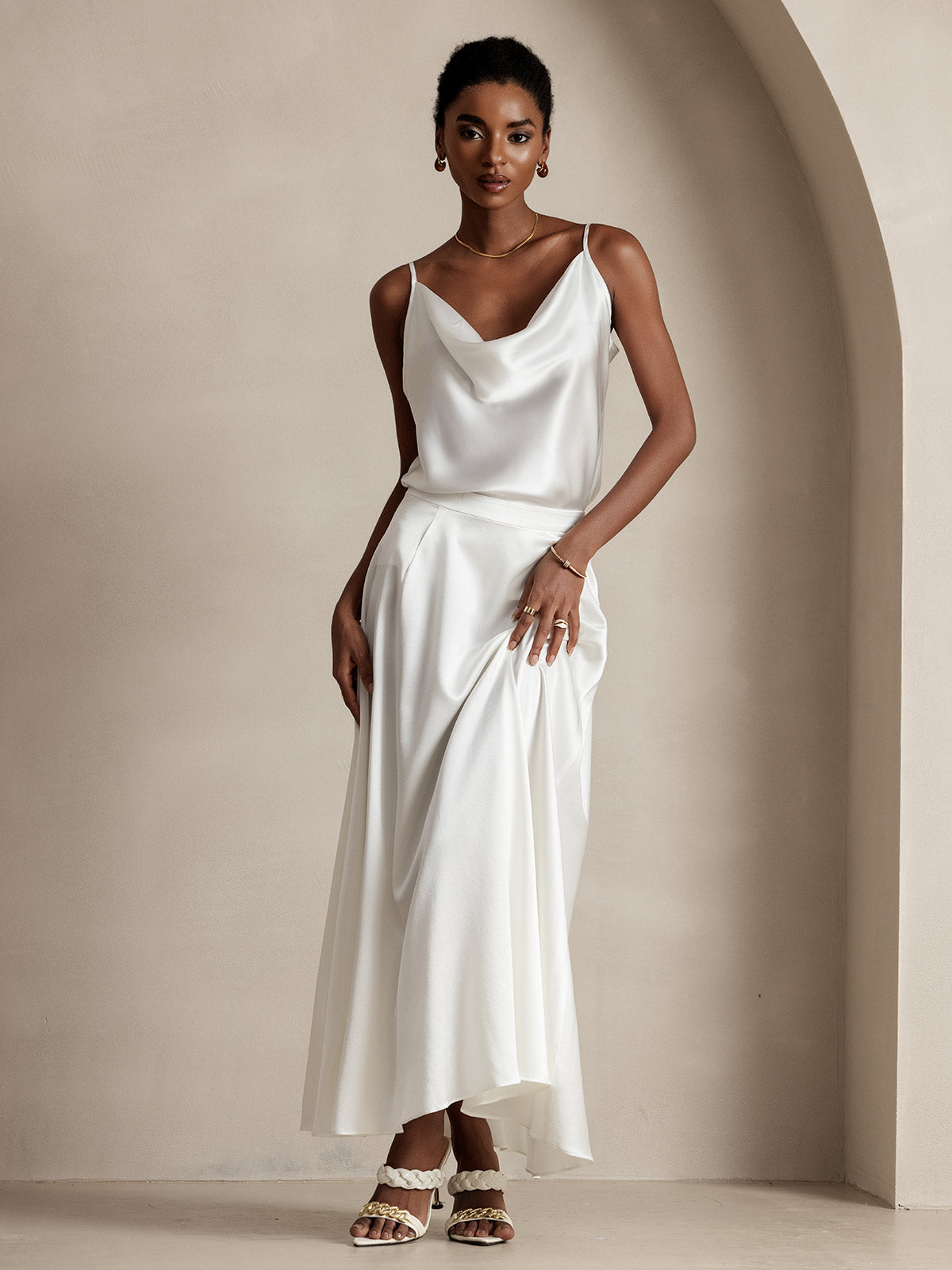 [White] SilkSilky-UK 19Momme Silk Skirt 004