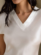 [White] SilkSilky-UK Cap Sleeve V Neck Dress 004