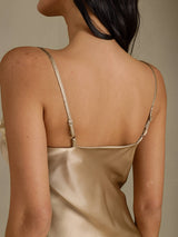 [Champagne] SilkSilky-UK Spaghetti Strap V Neck Nightdress 005