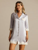 [Lavender] SilkSilky-UK Pure Silk Collar Nightshirt 009