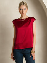 [Wine] SilkSilky-UK Cap Sleeve Round Neck Women's T-Shirt 004