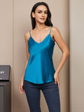 SilkSilky-UK Pure Silk Sleeveless V Neck Camisole Teal 003