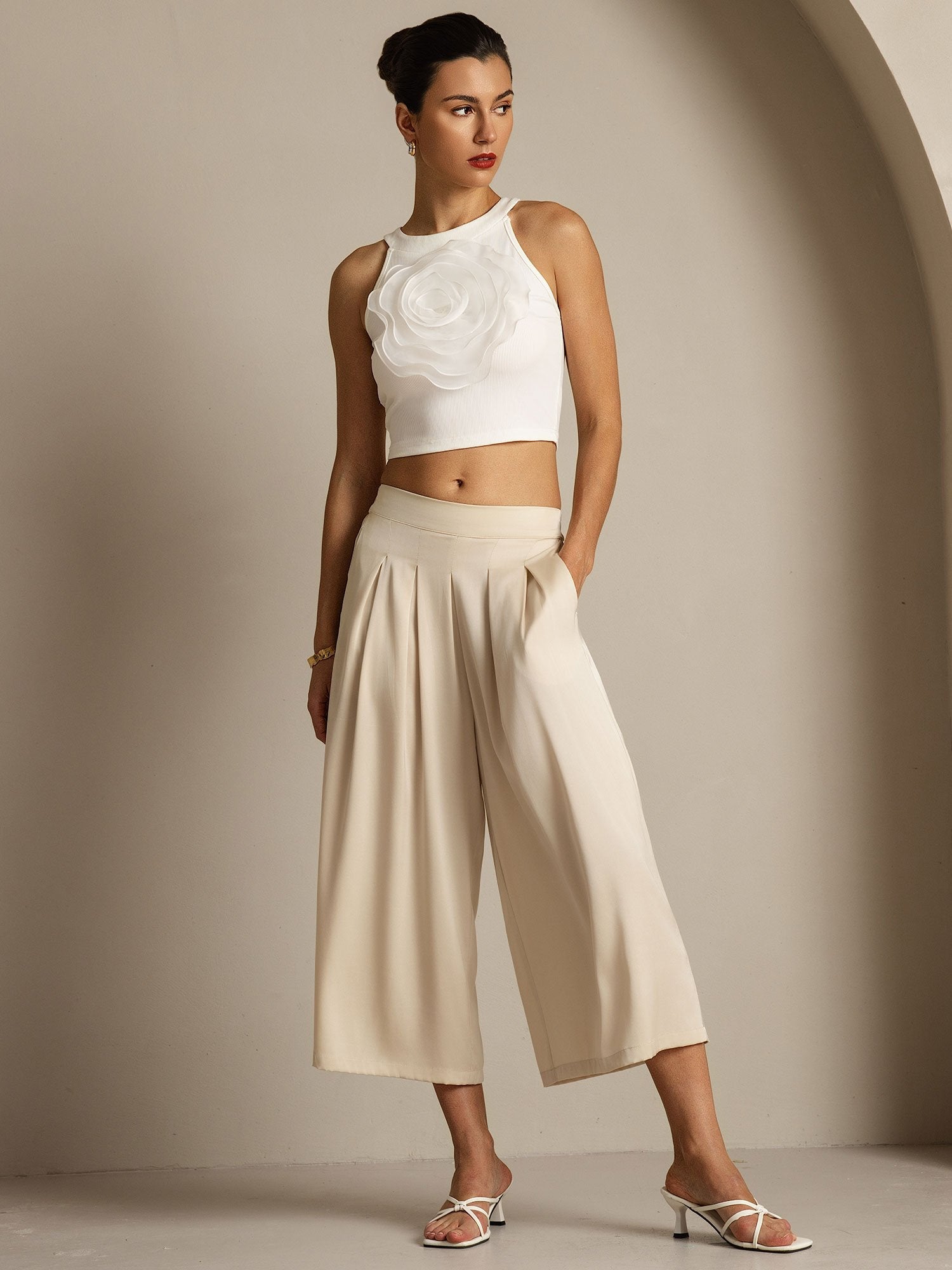 [Beige] SilkSilky-UK 19Momme Silk Womens Pants 007