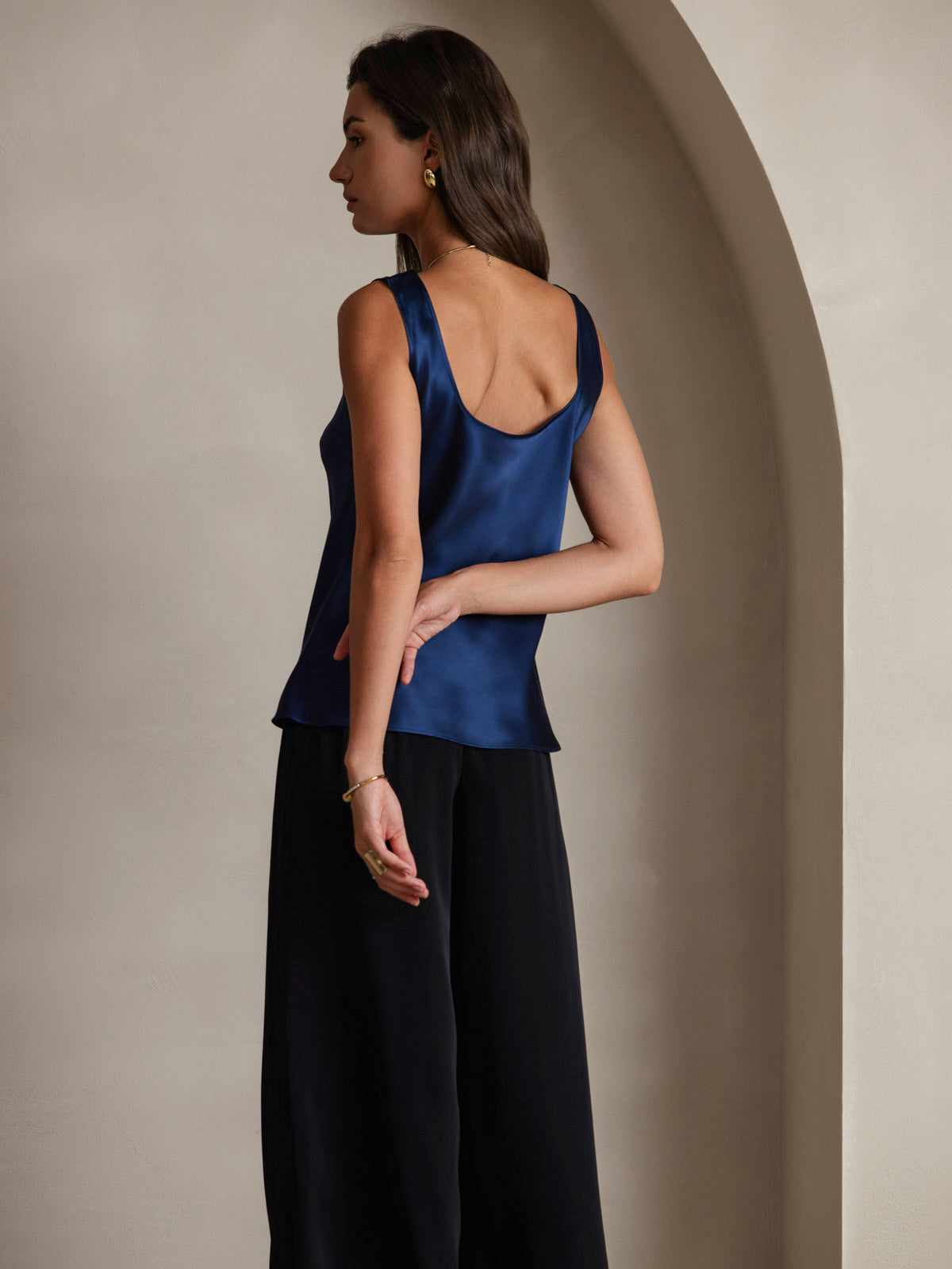 [Dark Blue] SilkSilky-UK 19Momme Silk Sleeveless U Neck Camisole 004