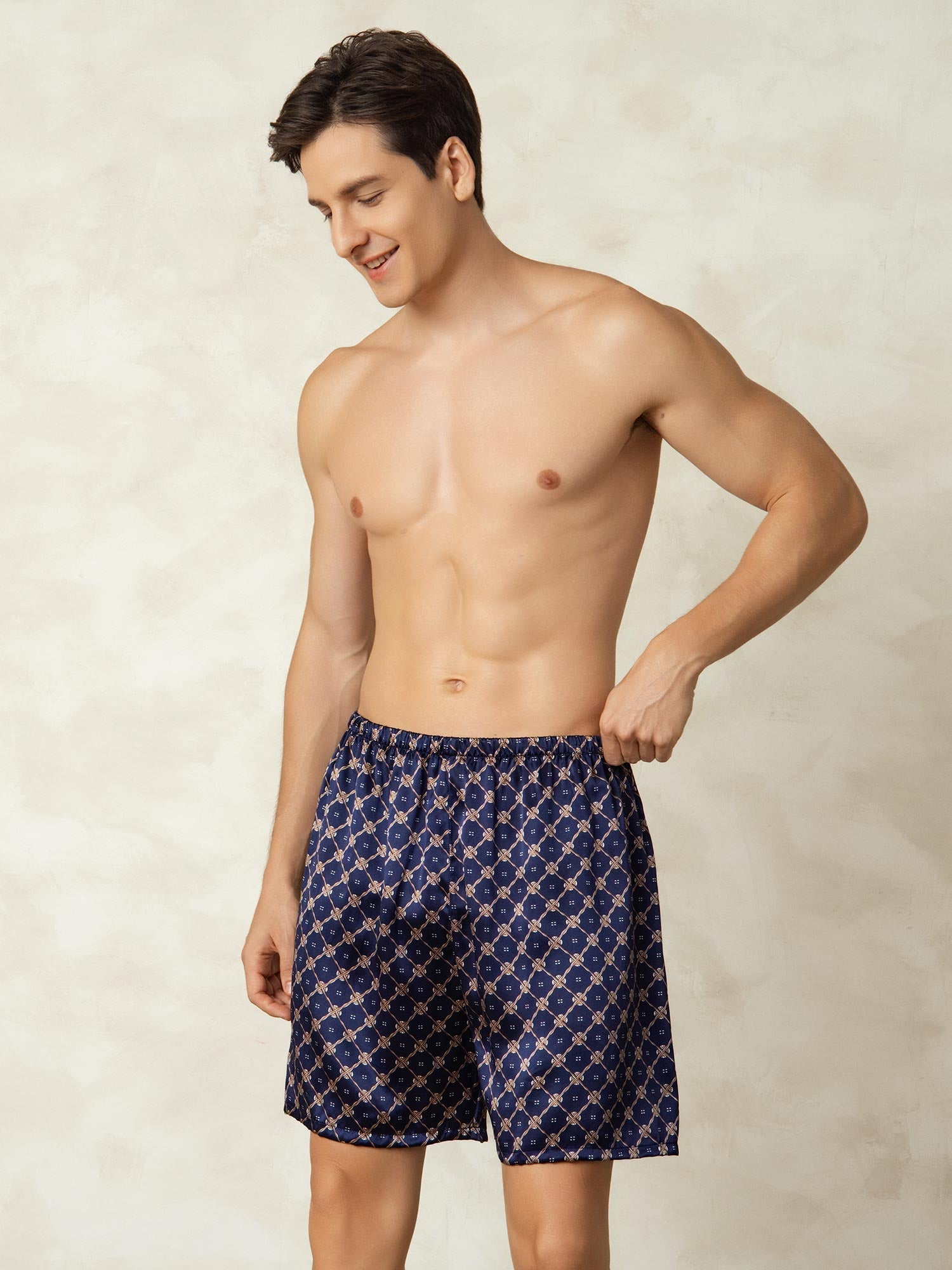 [Navy Chain] SilkSilky-UK Pure Silk Mens Sleep Bottoms 007