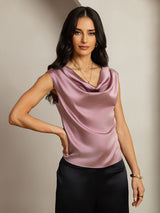 [Pale Mauve] SilkSilky-UK Cap Sleeve Cowl Neck Women's T-Shirt 001