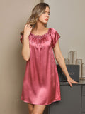 SilkSilky UK Pure Silk Cap Sleeve Tie Neck Nightdress PaleMauve 001