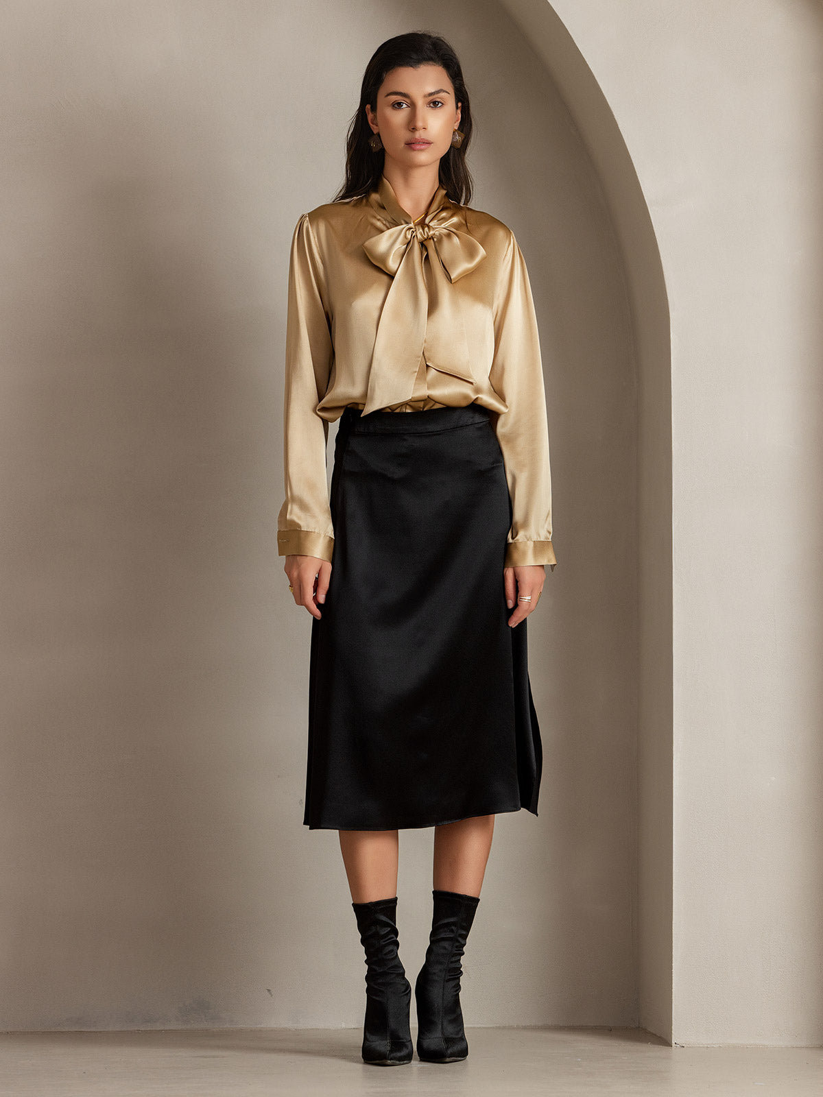 [Black] SilkSilky-UK 19Momme Silk Skirt 003