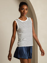 [White Stripe] SilkSilky-UK Sleeveless Round Neck Camisole 003