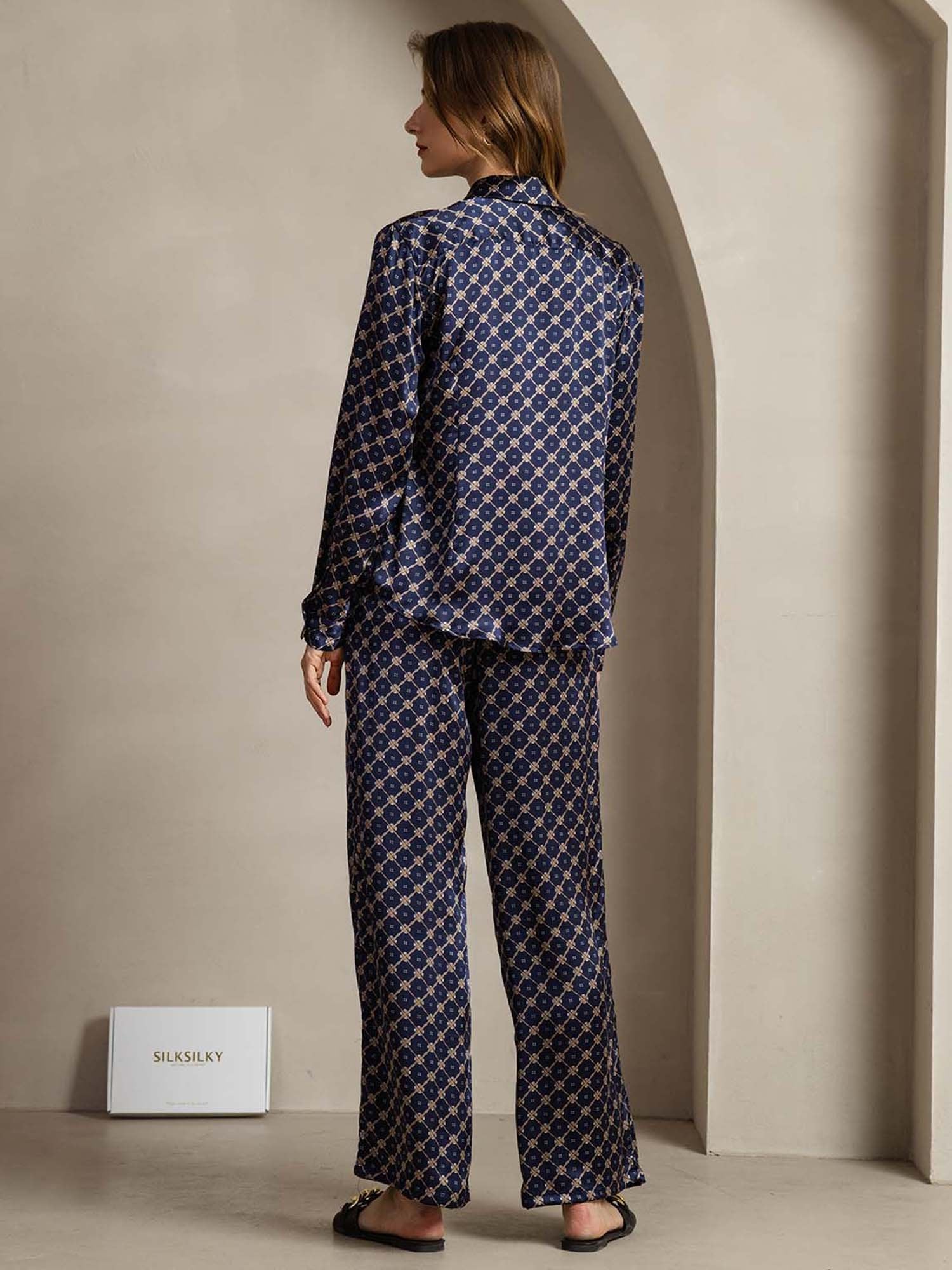 [NavyChain] SilkSilky-UK 19Momme Silk Collar Women''s Outfit Sets 002