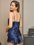 SilkSilky UK Pure Silk Sleeveless V Neck Camisole Set DarkBlue 003