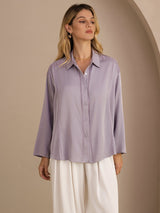 [Purple] SilkSilky-UK Long Sleeve Lapel Collar Blouse 003