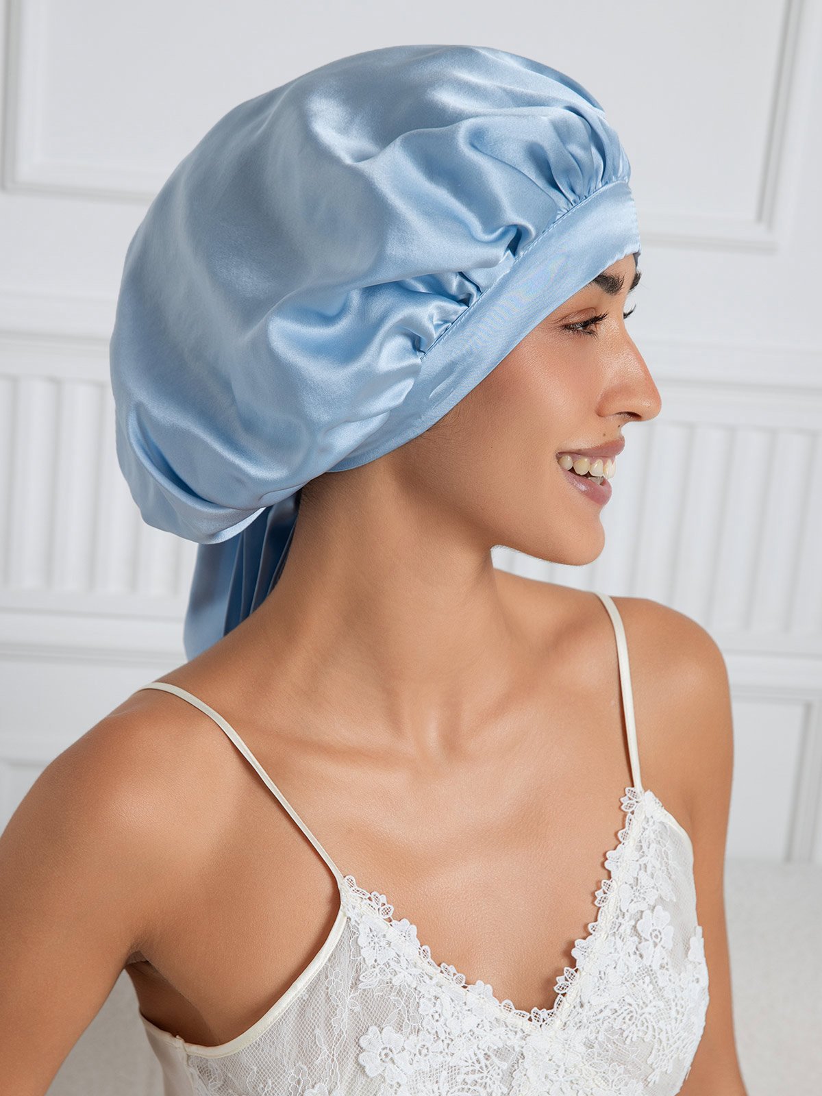 SilkSilky-UK Pure Silk Sleep Cap LightBlue 005