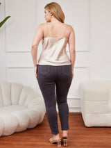 [Beige] SilkSilky-UK Spaghetti Strap V Neck Plus Size Camisole Top 002