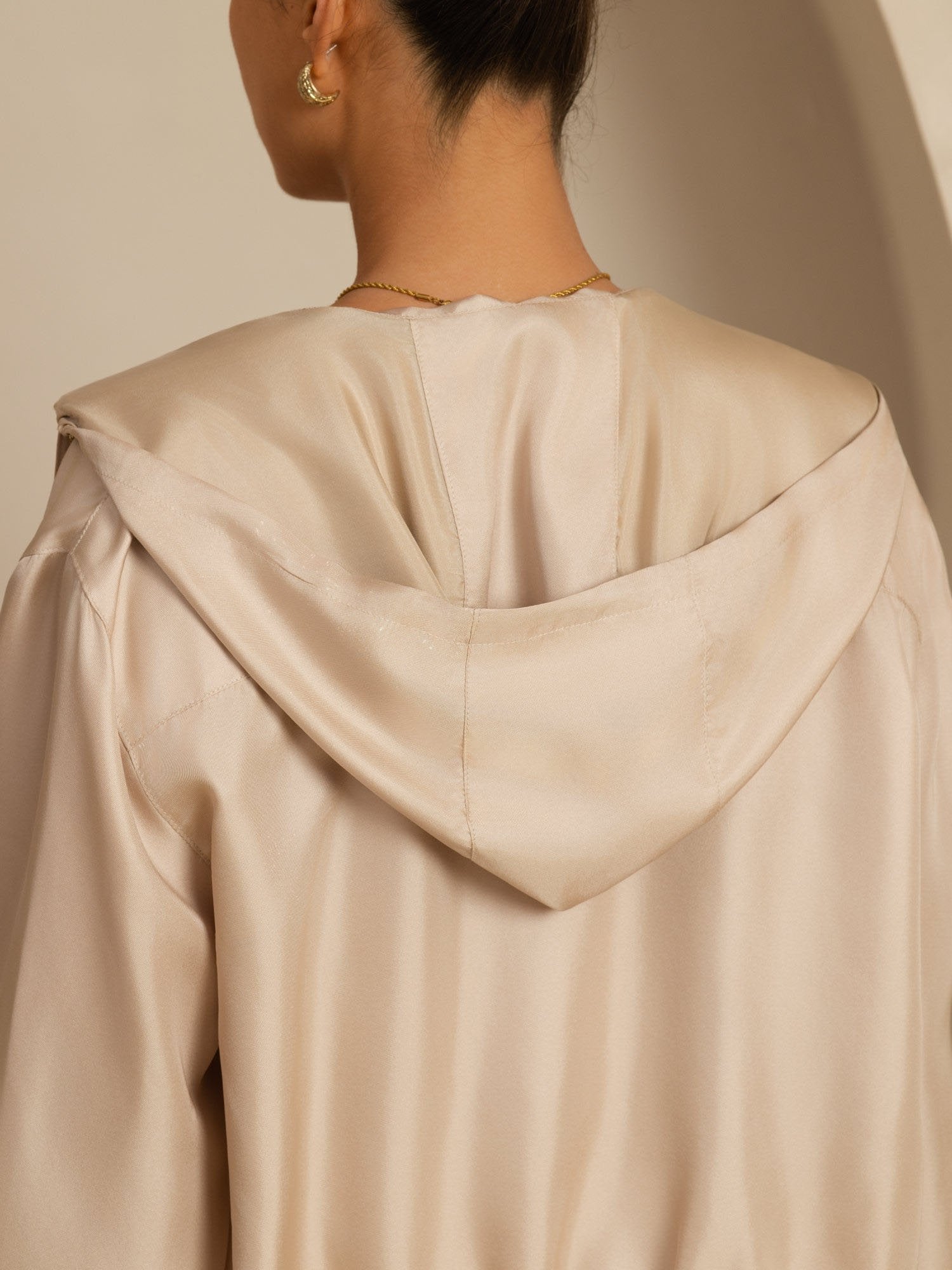 [Tan] SilkSilky-UK 18Momme Silk Satin Surah Long Sleeve Stand Collar Women's Outerwear 004
