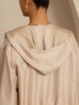 [Tan] SilkSilky-UK 18Momme Silk Satin Surah Long Sleeve Stand Collar Women's Outerwear 004