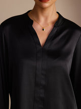 [Black] SilkSilky-UK Long Sleeve Split Women's Blouse 004