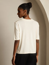 [Beige] SilkSilky-UK Half Sleeve Crew Neck Women's T-Shirt 002