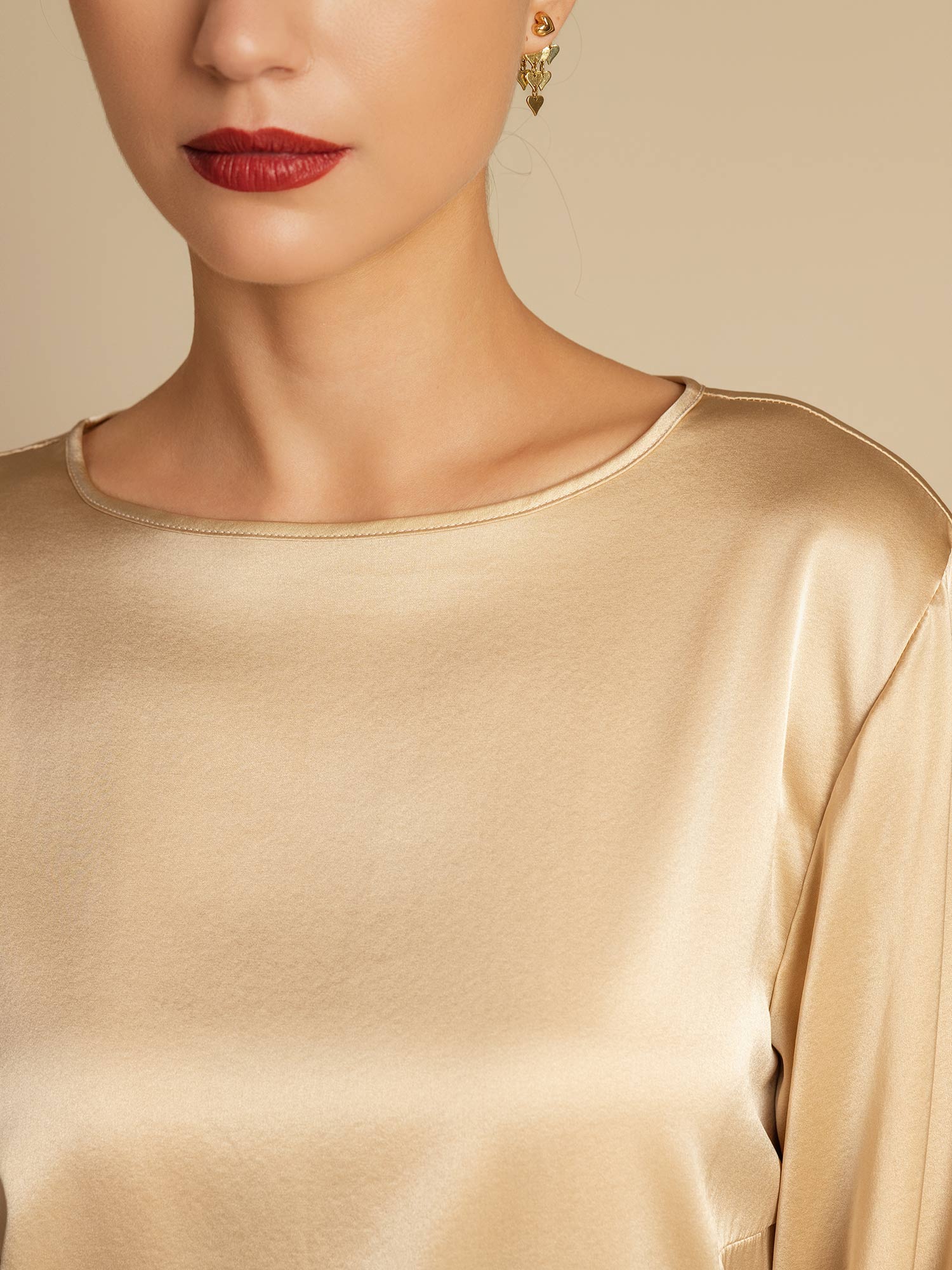 [Champagne] SilkSilky-UK 19Momme Silk Round Neck Women's T-Shirt 007