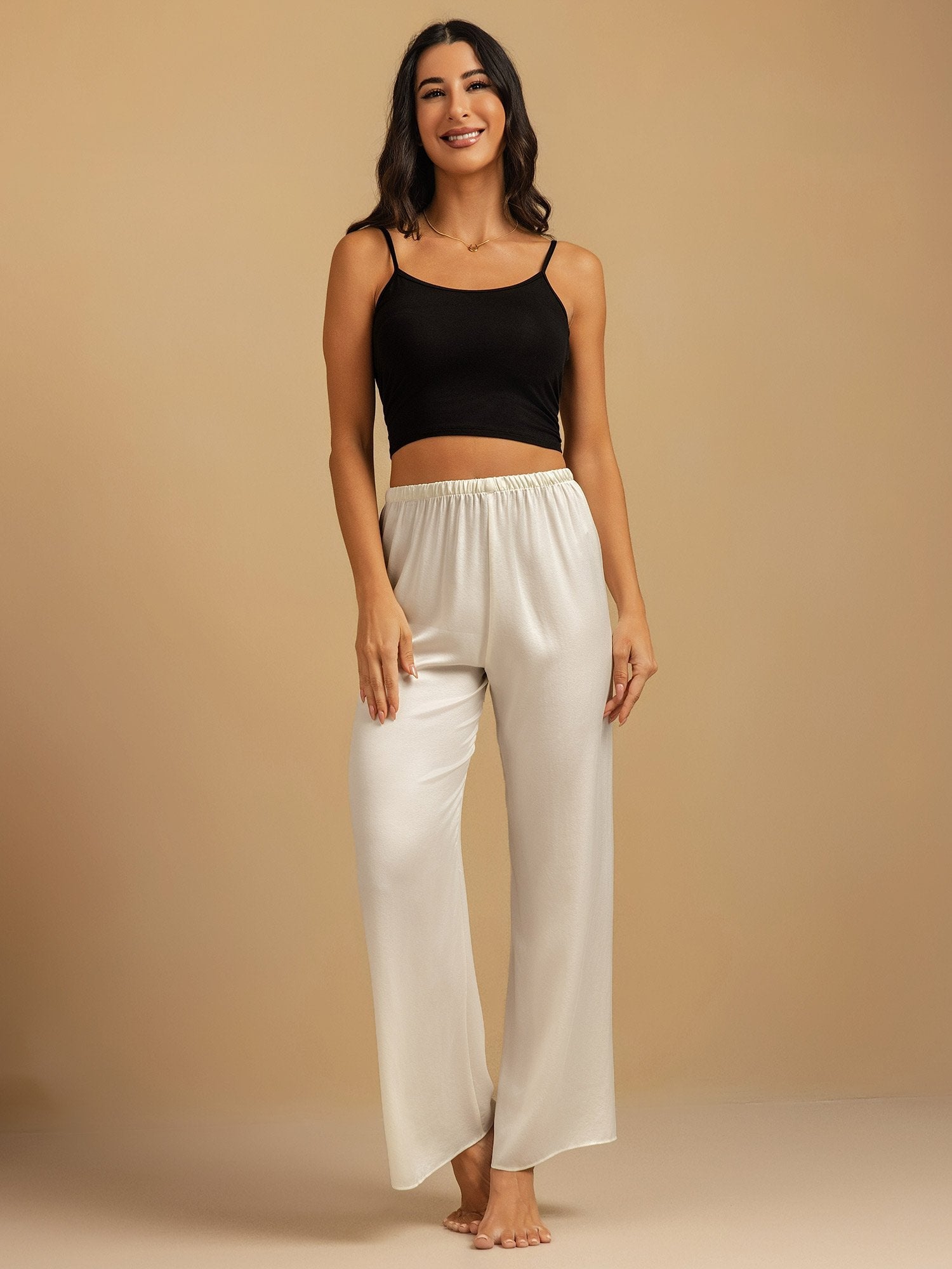 [White] SilkSilky-UK 19Momme Washable Silk Womens Sleep Bottoms 006,