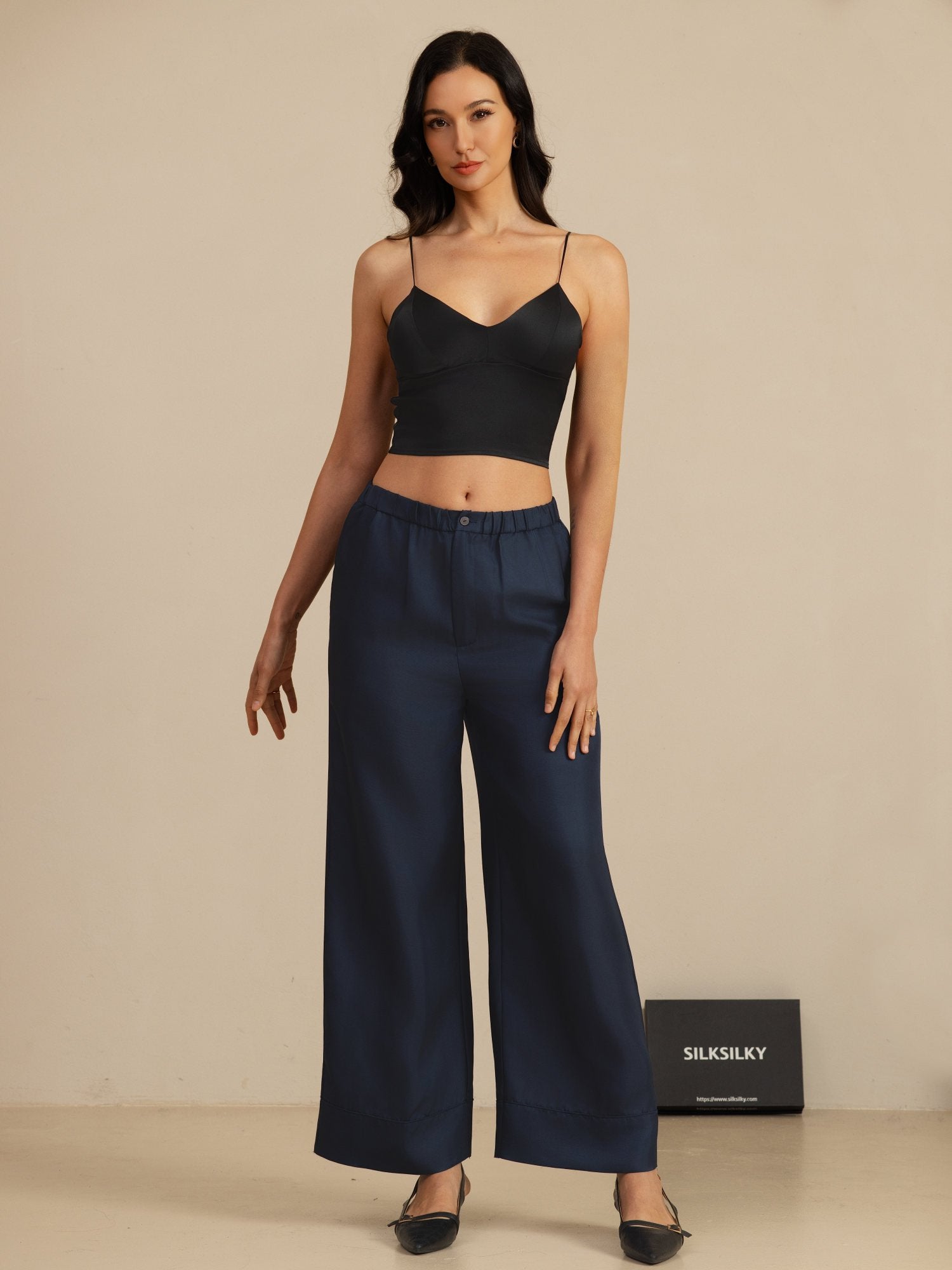 [Dark Blue] SilkSilky-UK 18Momme Silk Satin Surah Womens Pants 006