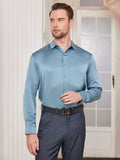 SilkSilky UK Silk Long Sleeve Collar Men's Shirt SteelBlue 005