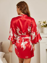 [Dark Red] SilkSilky-UK 3/4 Sleeve Women's Dressing Gown 002