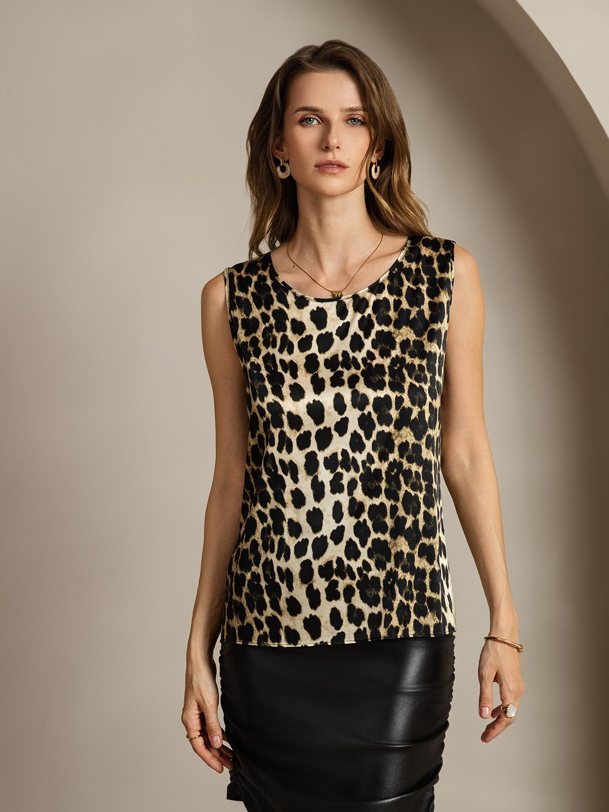 [Leopard] SilkSilky-UK 19Momme Silk Round Neck Camisole 003