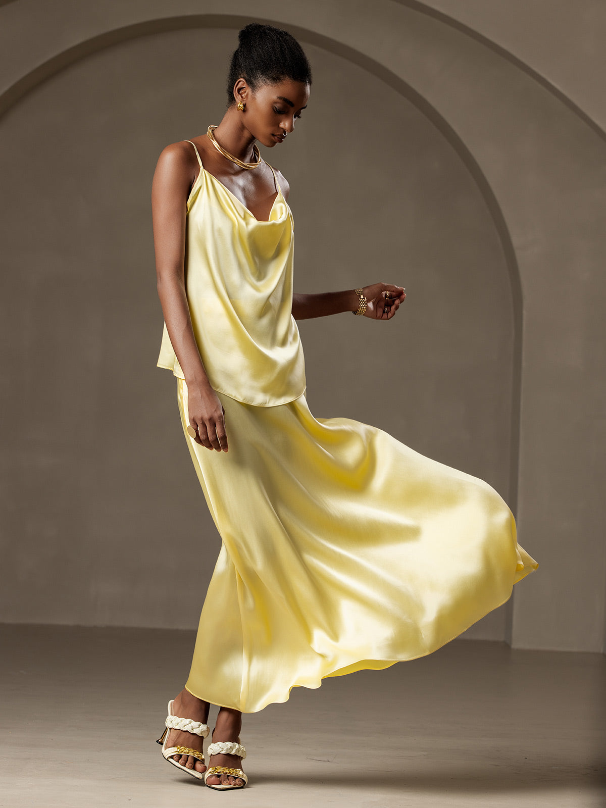[Light Yellow] SilkSilky-UK 19Momme Silk Skirt 006