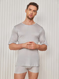 SilkSilky UK Silk Knitted Short Sleeve V Neck Men's T Shirt LightGray 003